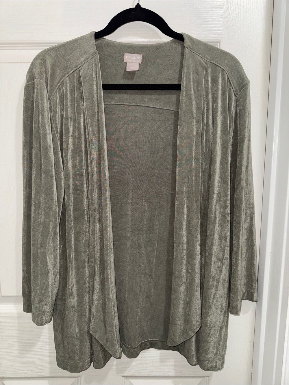 Chico's Sage Green Velvet-Feel Open Cardigan